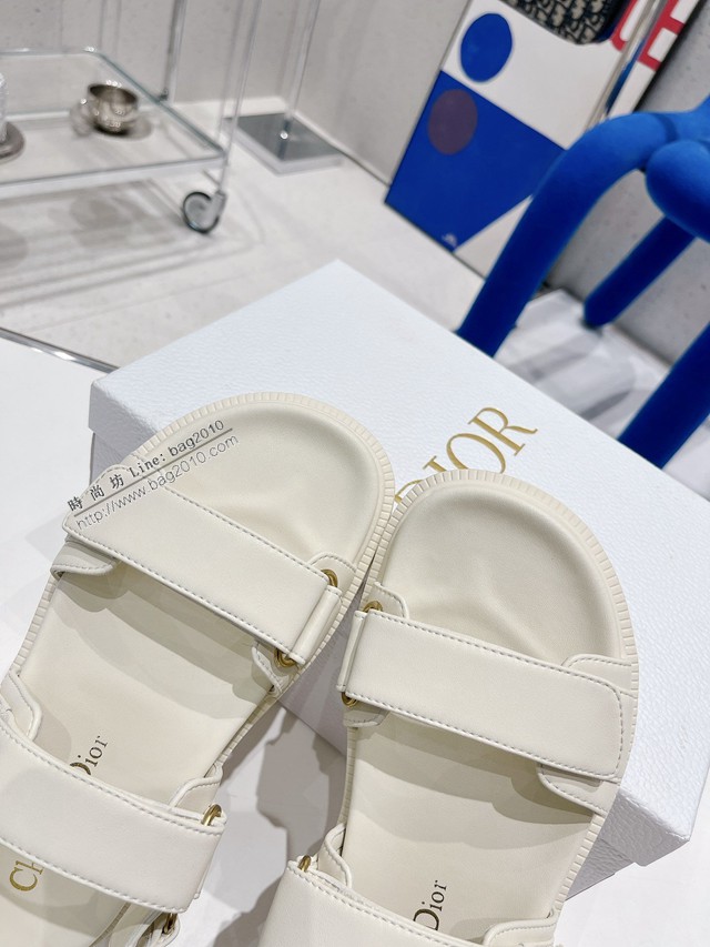 Dior迪奧2022新款新色系魔術貼涼鞋原版複刻專櫃純色系沙灘涼鞋女士涼鞋 dx3085
